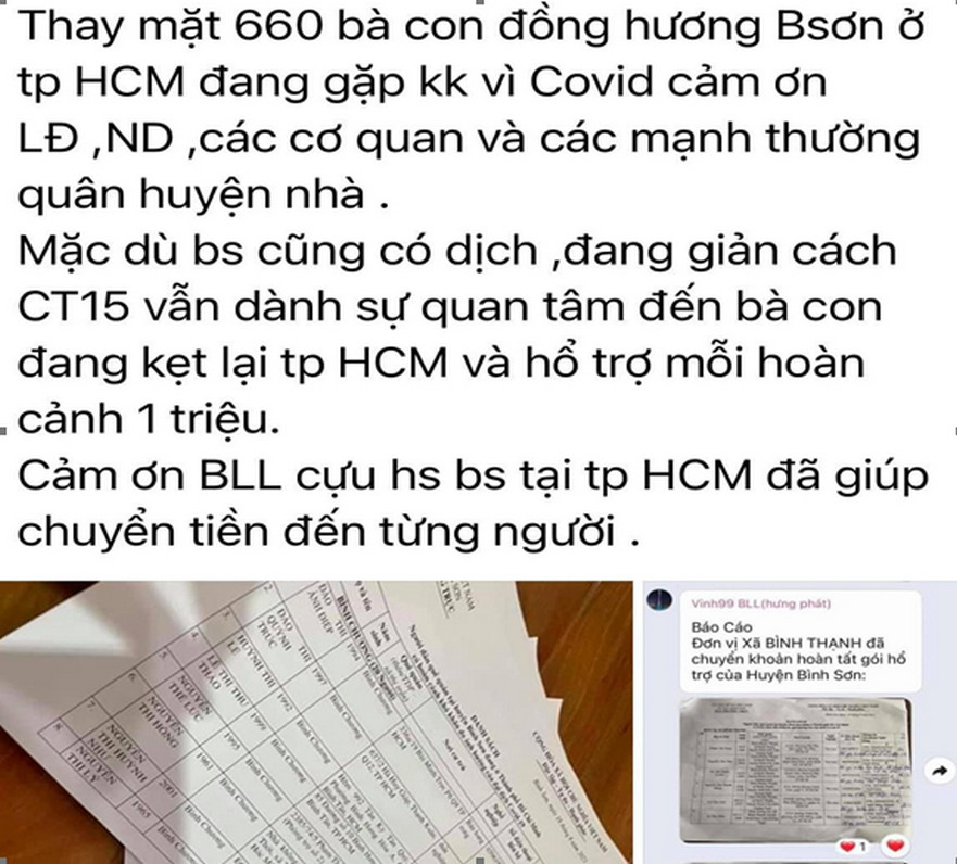 Huyện Bình Sơn ủng hộ 660 triệu đồng cho bà con đồng hương Bình Sơn tại TP.HCM