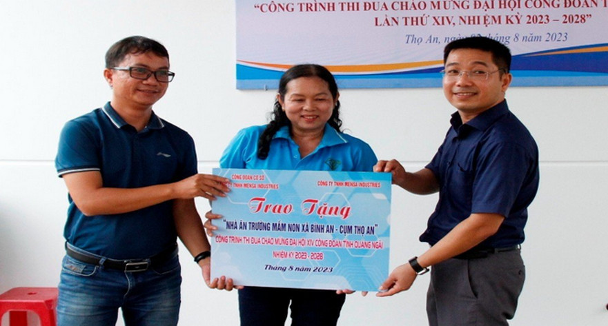 Công đoàn KKT Dung Quất và các KCN Quảng Ngãi: Nghiệm thu, trao tặng Nhà ăn Trường Mẫu giáo Bình An - Cụm Thọ An