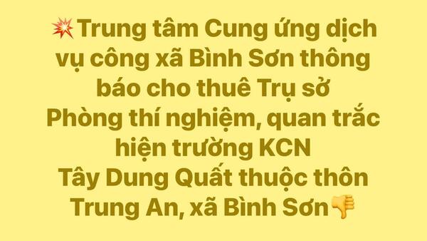 Về việc cho thuê nhà, đất do Trung tâm Cung ứng dịch vụ công xã Bình Sơn quản lý, khai thác (lần 5)