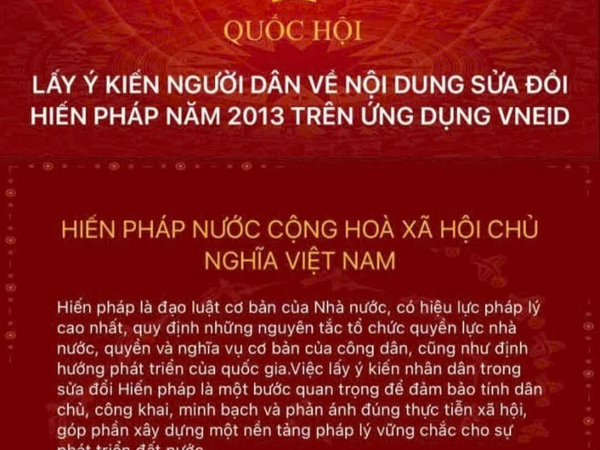 Hướng dẫn thực hiện góp ý sửa đổi, bổ sung một số điều của Hiến pháp trên VNeID